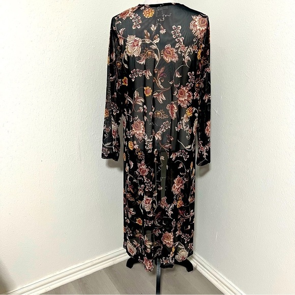 L.I.F.E Love Is For Eternity Large Blk Floral Chiffon Duster Kimono Translucent - Picture 8 of 10